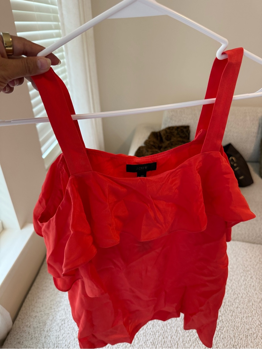 J. Crew Red Ruffle Off-Shoulder Camisole - Picture 3 of 6